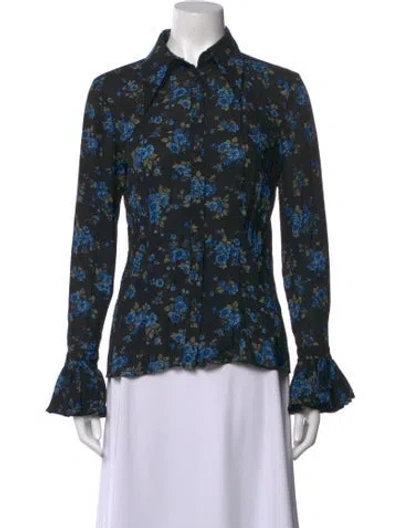 Pre-owned Michael Kors Silk Floral Print Blouse In Black
