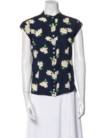 Pre-owned Michael Kors Silk Floral Print Blouse In Blue