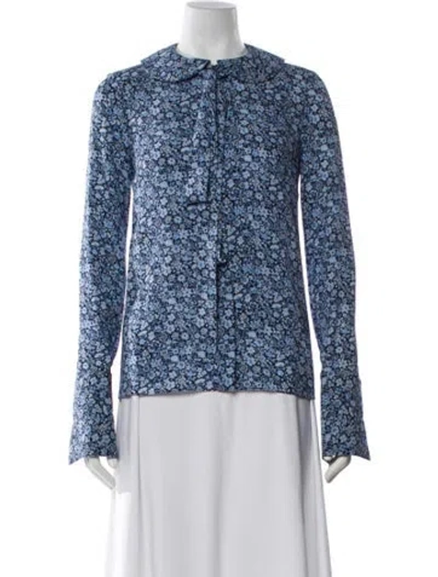 Pre-owned Michael Kors Silk Floral Print Blouse In Blue
