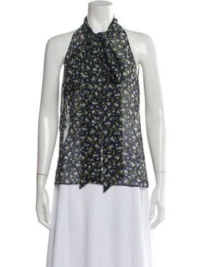Pre-owned Michael Kors Silk Floral Print Blouse In Blue