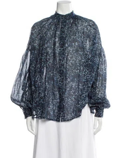 Pre-owned Michael Kors Silk Floral Print Blouse In Blue
