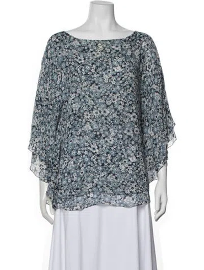 Pre-owned Michael Kors Silk Floral Print Blouse In Blue