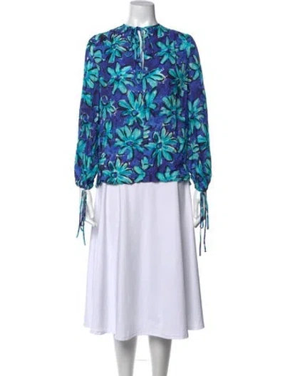 Pre-owned Michael Kors Silk Floral Print Blouse In Blue