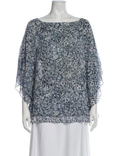 Pre-owned Michael Kors Silk Floral Print Blouse In Blue/white