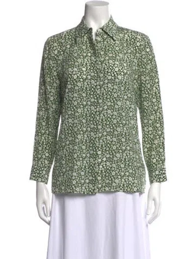 Pre-owned Michael Kors Silk Floral Print Blouse In Green