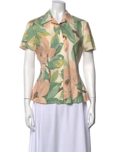 Pre-owned Michael Kors Silk Floral Print Blouse In Green