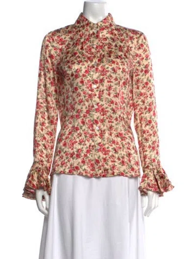 Pre-owned Michael Kors Silk Floral Print Blouse In Neutral