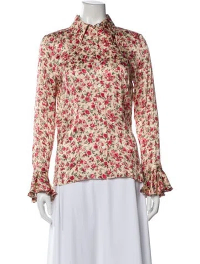 Pre-owned Michael Kors Silk Floral Print Blouse In Neutral
