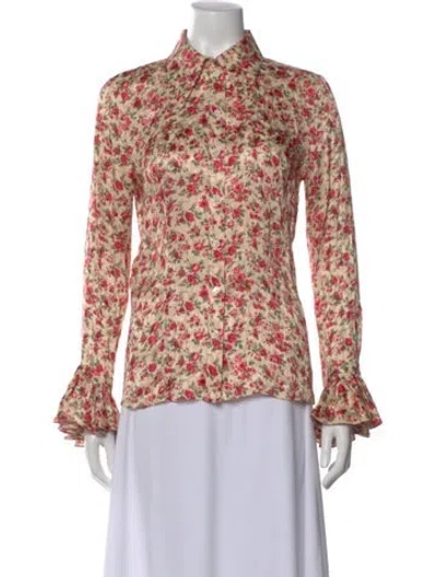 Pre-owned Michael Kors Silk Floral Print Blouse In Neutral