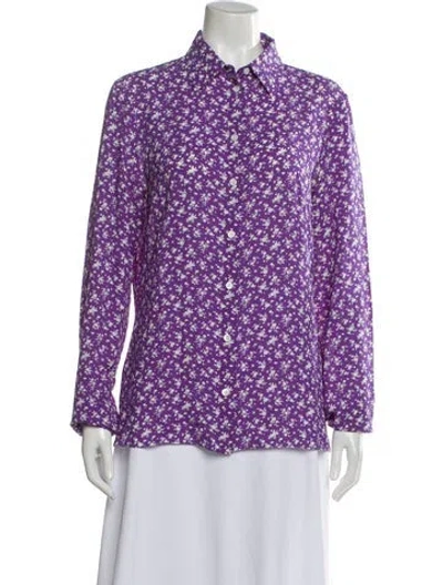 Pre-owned Michael Kors Silk Floral Print Blouse In Purple