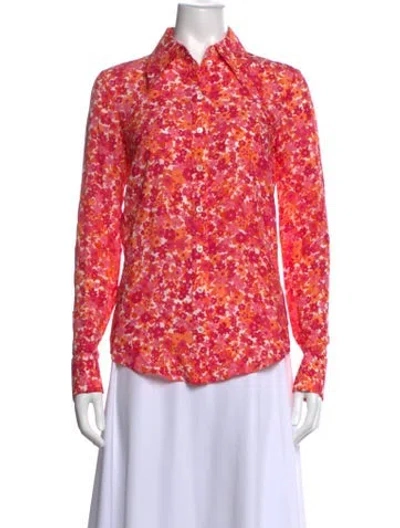 Pre-owned Michael Kors Silk Floral Print Blouse In Red