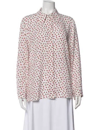 Pre-owned Michael Kors Silk Floral Print Button-up Top In White