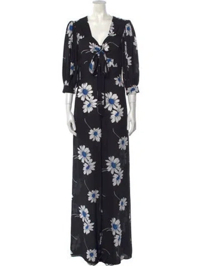 Pre-owned Michael Kors Silk Floral Print Jumpsuit In Black