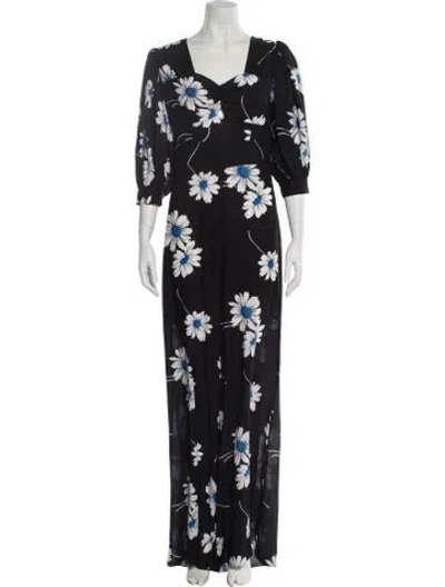Pre-owned Michael Kors Silk Floral Print Jumpsuit In Black