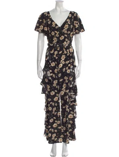 Pre-owned Michael Kors Silk Floral Print Jumpsuit In Black