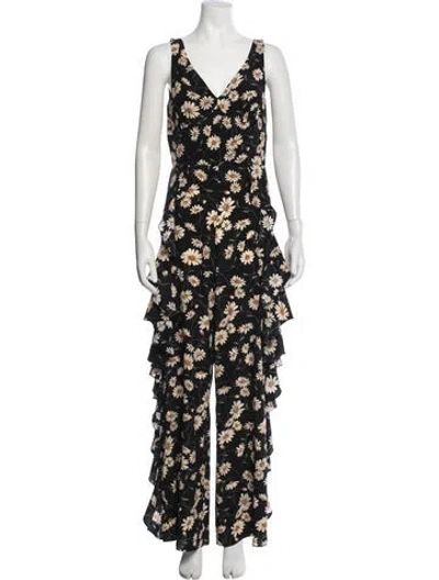 Pre-owned Michael Kors Silk Floral Print Jumpsuit In Black