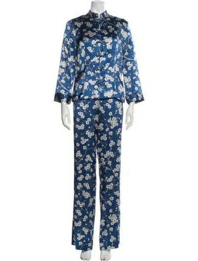 Pre-owned Michael Kors Silk Floral Print Pant Set In Blue