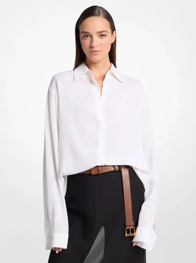 Michael Kors Silk Georgette Boyfriend Button Down Shirt In White