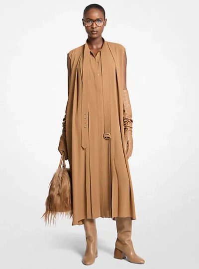 Michael Kors Silk Georgette Trench Shirtdress In Brown
