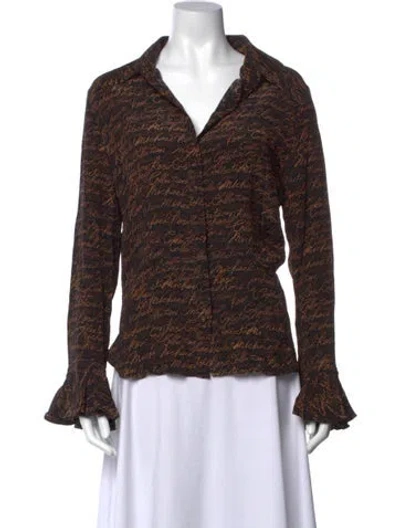 Pre-owned Michael Kors Silk Graphic Print Blouse In Black/brown