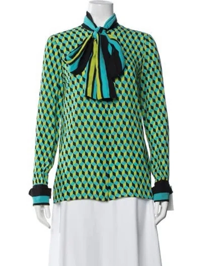 Pre-owned Michael Kors Silk Graphic Print Blouse W/ Tags In Green