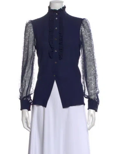 Pre-owned Michael Kors Silk Lace Pattern Blouse In Blue