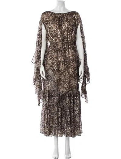 Pre-owned Michael Kors Silk Long Dress W/ Tags In Brown