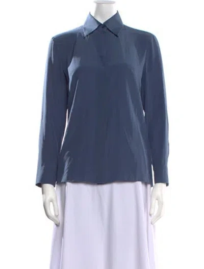 Pre-owned Michael Kors Silk Long Sleeve Blouse In Blue