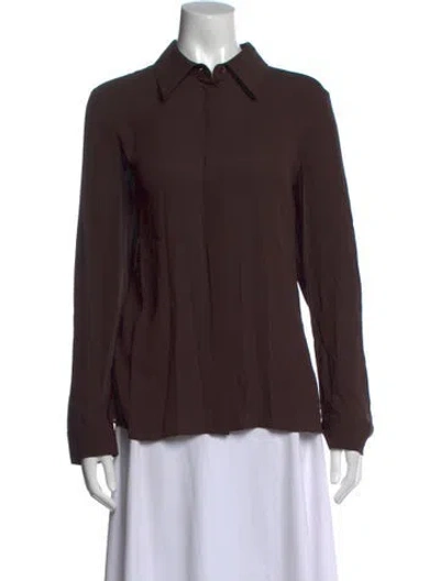 Pre-owned Michael Kors Silk Long Sleeve Blouse In Brown