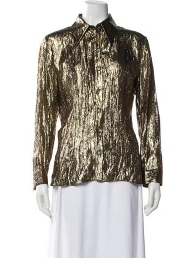 Pre-owned Michael Kors Silk Long Sleeve Blouse In Gold