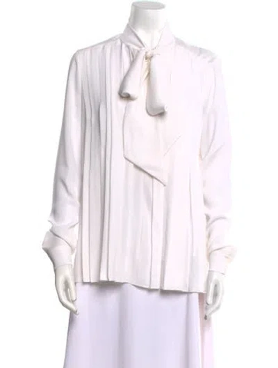 Pre-owned Michael Kors Silk Long Sleeve Blouse In White