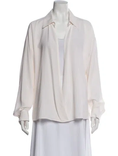 Pre-owned Michael Kors Silk Long Sleeve Blouse In White