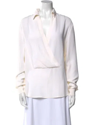 Pre-owned Michael Kors Silk Long Sleeve Blouse In White