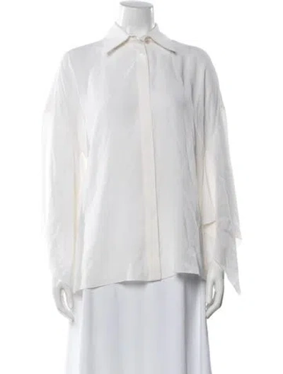 Pre-owned Michael Kors Silk Long Sleeve Blouse In White