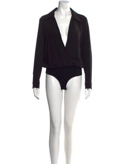 Pre-owned Michael Kors Silk Long Sleeve Bodysuit In Black