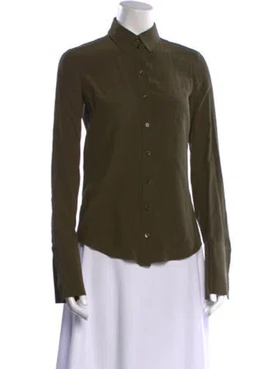 Pre-owned Michael Kors Silk Long Sleeve Button-up Top In Green