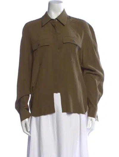 Pre-owned Michael Kors Silk Long Sleeve Button-up Top In Green