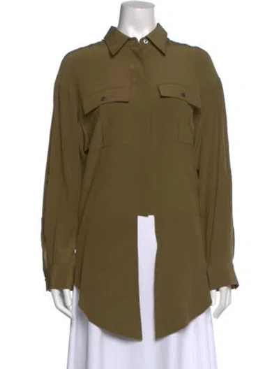 Pre-owned Michael Kors Silk Long Sleeve Button-up Top In Green