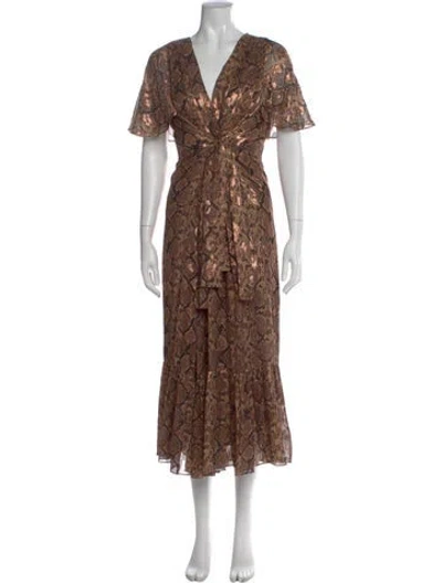 Pre-owned Michael Kors Silk Midi Length Dress In Gold