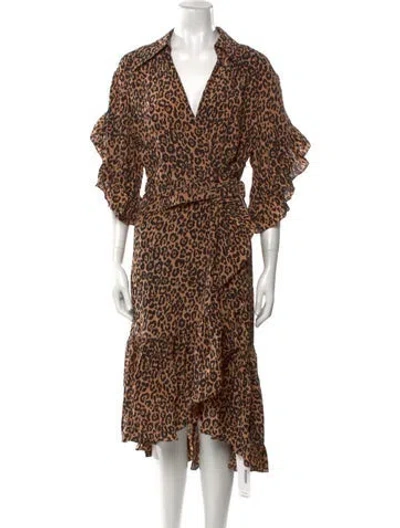 Pre-owned Michael Kors Silk Midi Length Dress W/ Tags In Brown
