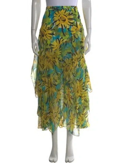 Pre-owned Michael Kors Silk Midi Length Skirt In Yellow