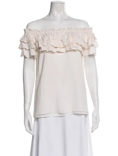 Pre-owned Michael Kors Silk Off-the-shoulder Blouse In White
