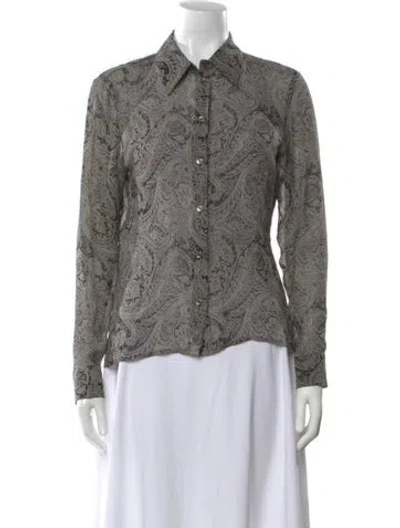 Pre-owned Michael Kors Silk Paisley Print Blouse In Gray