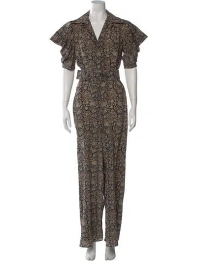 Pre-owned Michael Kors Silk Paisley Print Jumpsuit In Black