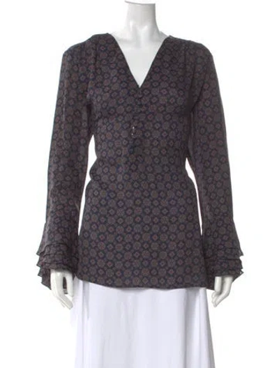 Pre-owned Michael Kors Silk Patterned Blouse In Blue
