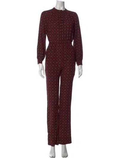 Pre-owned Michael Kors Silk Patterned Jumpsuit In Burgundy