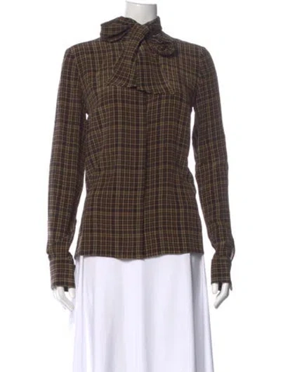 Pre-owned Michael Kors Silk Plaid Print Blouse In Brown