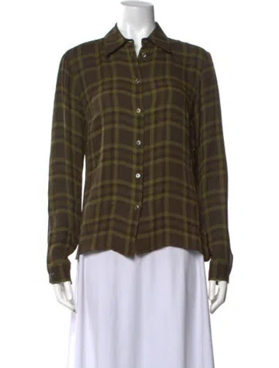 Pre-owned Michael Kors Silk Plaid Print Blouse In Green