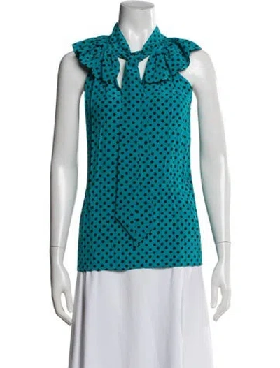 Pre-owned Michael Kors Silk Polka Dot Print Blouse In Blue