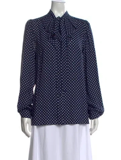 Pre-owned Michael Kors Silk Polka Dot Print Blouse W/ Tags In Blue